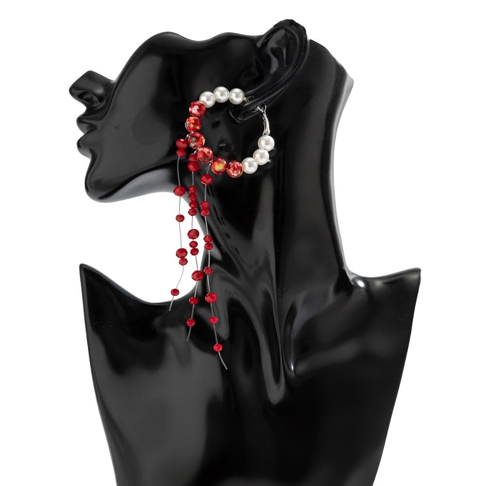 Creative Gothic Imitation Pearl Red Crystal Beaded Tassels Dangle Earrings for Women Halloween Blood Drop Long Earrings Jewelry