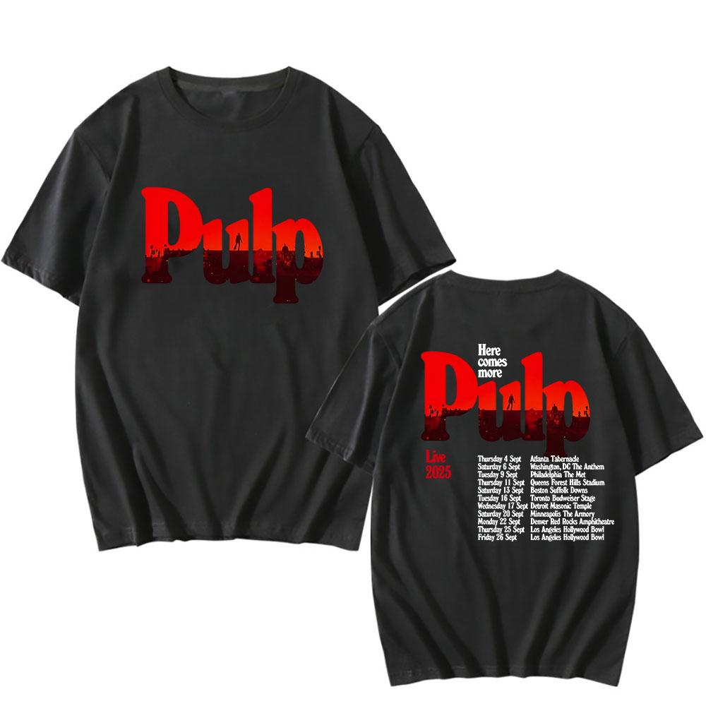 Więcej Koszulka z Trasy 2025 Czarna Pulp Rock Band Daty Koncertów Koszulki Letnia Bawełniana Koszulka z Krótkim Rękawem dla Mężczyzn Hip Hop Grunge Męska Koszulka