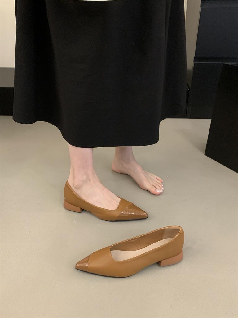 Fashion French Pointed Toe Women's Shoes 2025 Spring New Elegant Low Heeled Patchwork Summer Slip-On Women Daily Shoes Zapatos Mujer