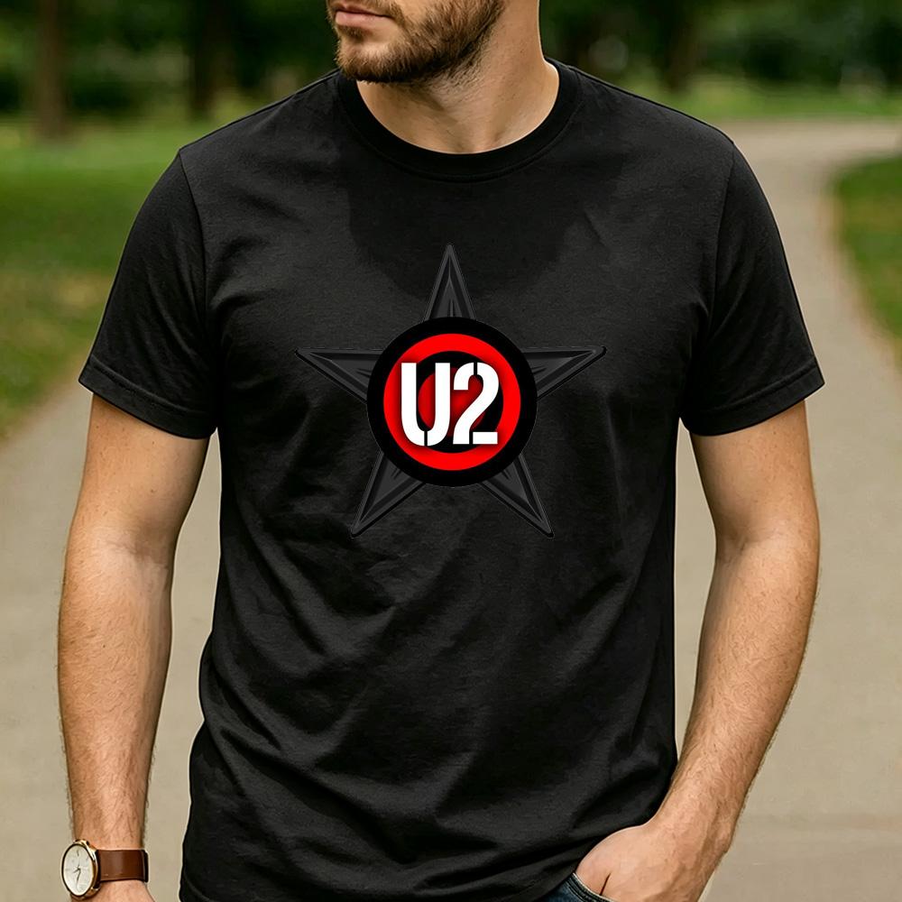 Vintage U2 Star Logo Graphic T Shirt Unisex Cotton Short Sleeve Rock Band Music Fans Casual Tee Festival Merch