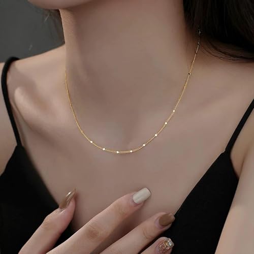 [alisashelly] Women's 925 Sterling Silver Necklace, Chain Only, Hypoallergenic, 18K Gold Plated, Adjustable Strap, Simple, Popular for Women In Their