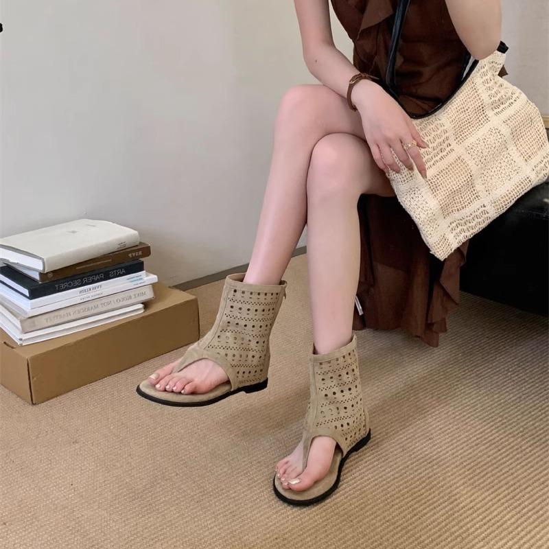 Summer New Toe Sandals Hollow Breathable Cool Boots Inner Height Increase Roman Shoes Short Trouser Boots Women