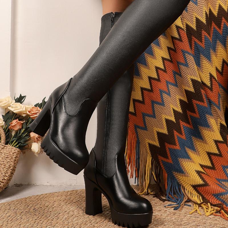 Fashion Sexy Women High Boots High Heels Shoes Platform Chunky Over The Knee Chelsea Boots Designer 2025 Winter New Zipper Pumps Mujer