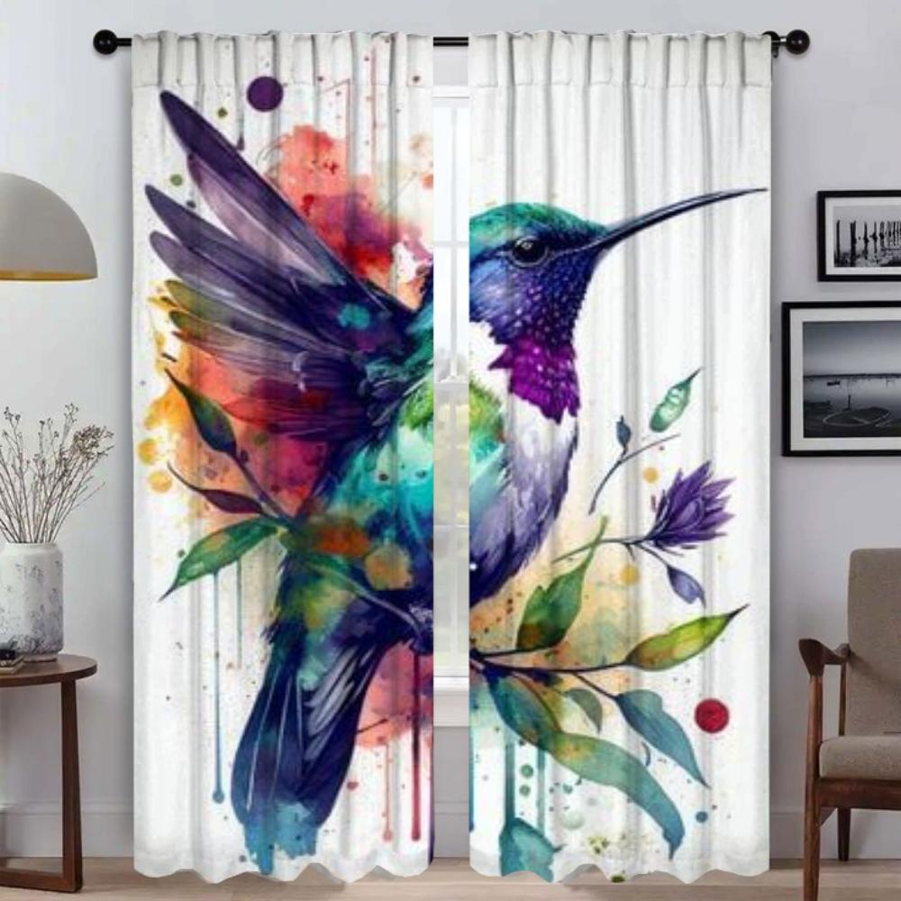 Bug Resistant Window Curtain Room Panel Hummingbird Birds Partition Halloween Decoration Tulle Bedroom Curtains Shades Polyester Washable Ready