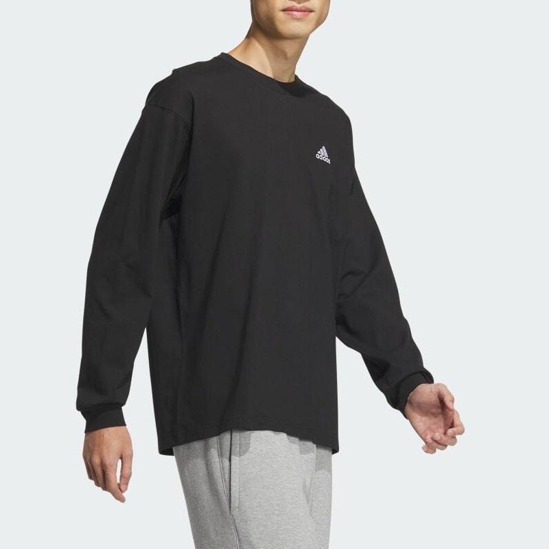 adidas Logo Print Loose Fit Long Sleeve T-Shirt Men Tops Black JF3925