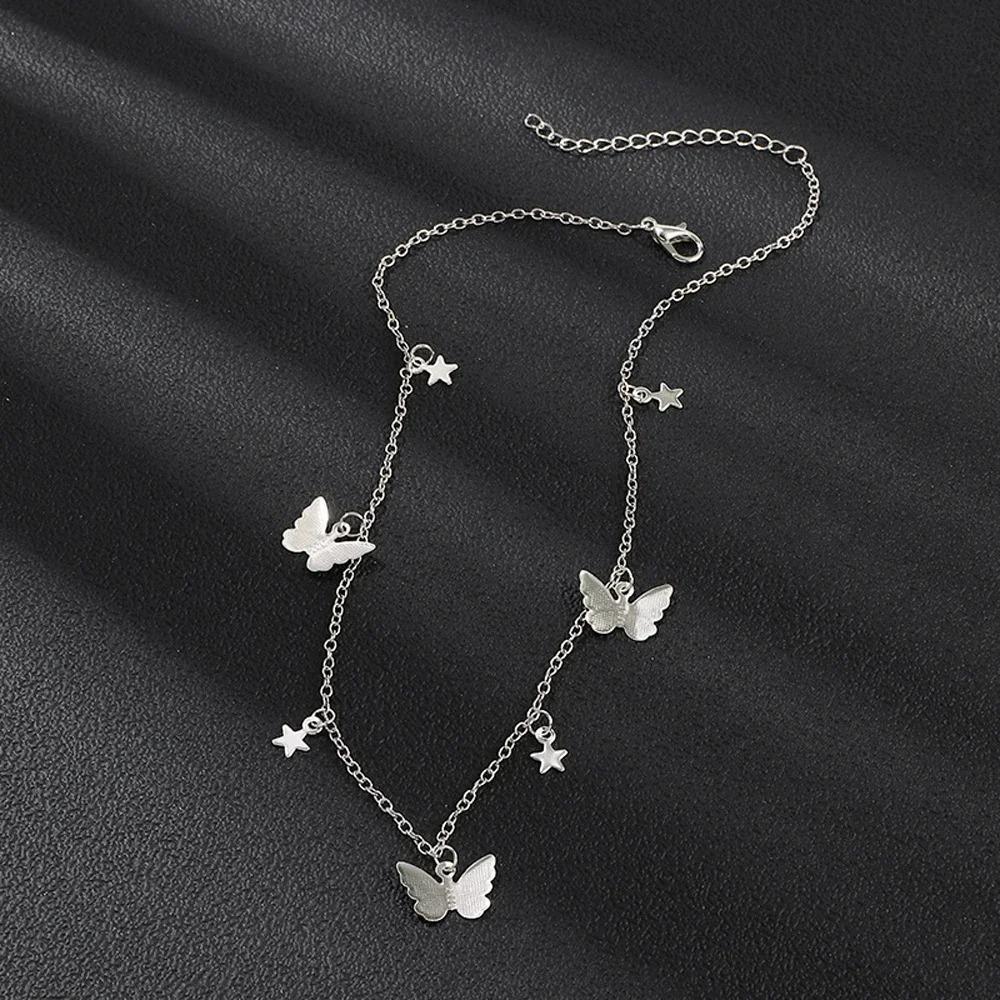 SUMENG New Gold Color Silvery Butterfly Stars Chain Necklace for Women Fashion Choker Clavicle Chain Jewelry Accessories Gift