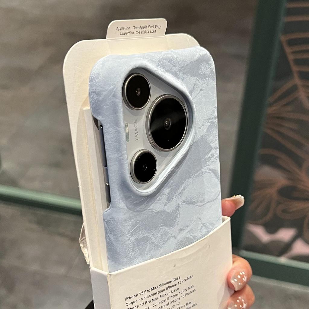 Milk Blue Velvet Suitable for Huawei Pura70Pro + Mobile Phone Case Retro Satin 70Pro Half Pack Protective Case Pur