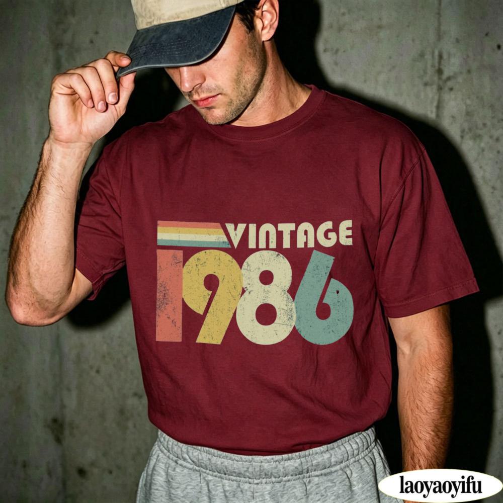 Vintage 1986 Print T-Shirt Lässig Rundhals Kurzarm Baumwolle Oberteile Retro 80er Jahre Stil Grafik-T-Shirt Streetwear Kleidung