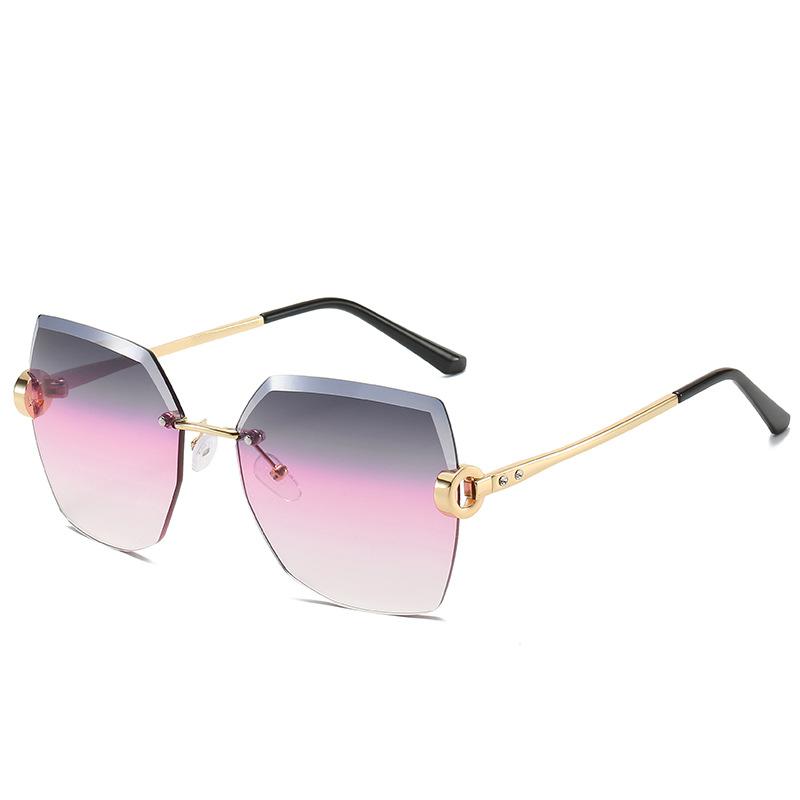 2022 Fashion Crystal Rimless Ocean Color Polygon Sun Glasses Women Vintage Trendy UV400 Sunglasses