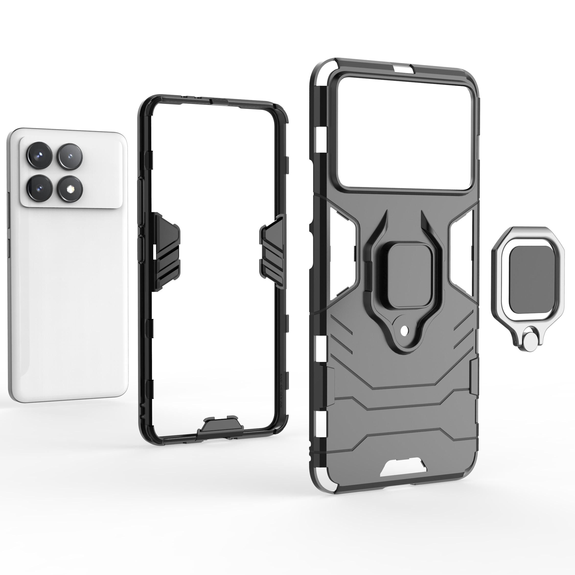 

For Xiaomi Poco F6 Pro 5G/Redmi K70 5G/K70 Pro 5G Case with Ring Holder Kickstand Shockproof Phone Cover Black