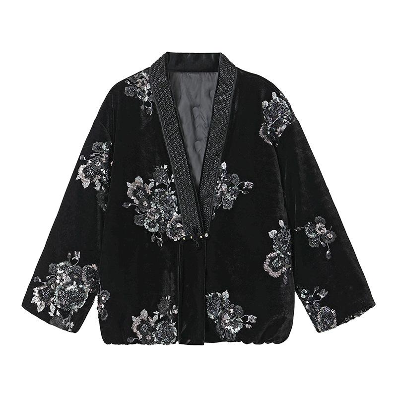 Новая высококачественная куртка новый китайский стиль национальный стиль тяжелая промышленность вышивка дизайн легкая роскошь пуховик S