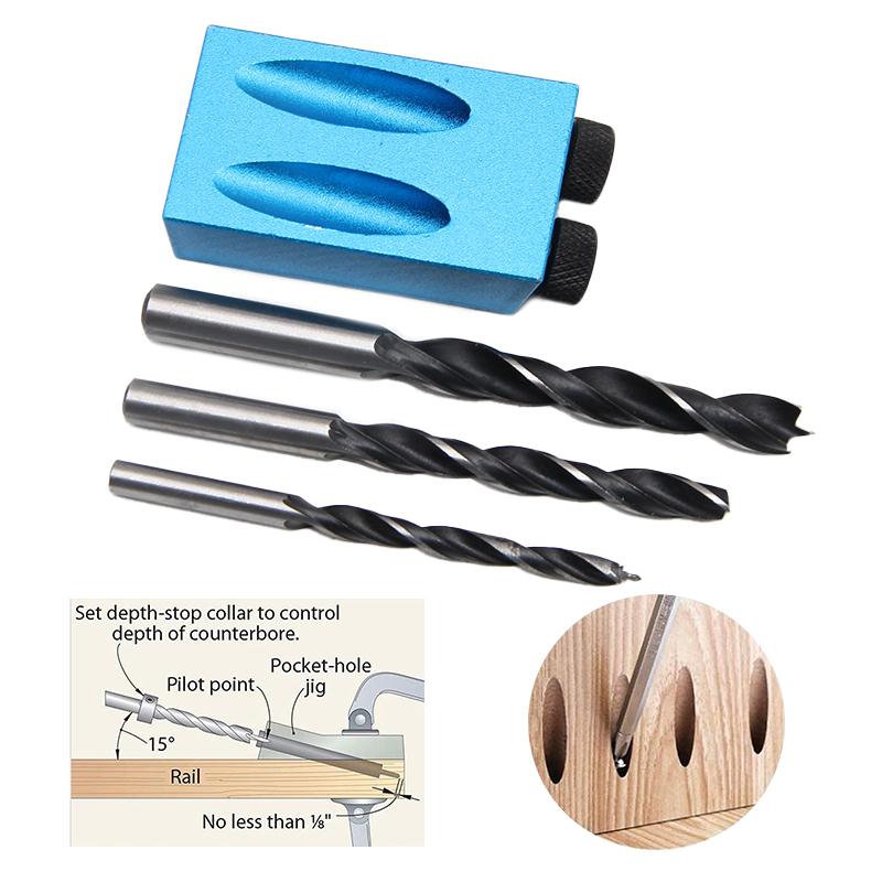 7-15pc Blue 15° Inclined Hole Locator Woodwork Drilling Adjustment Limiter F Clamp Three Point Woodwork Drill Installation Tool
