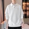 Męska koszulka polo z dzianiny o fakturze, biała, z długim rękawem, casualowa, z kołnierzykiem na guziki, regularny krój, styl streetwear, do codziennego noszenia