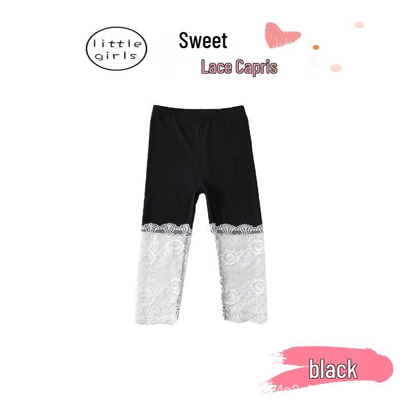 Girls' Summer Lace Trim Capri Pants - Stylish and Versatile Thin Layer