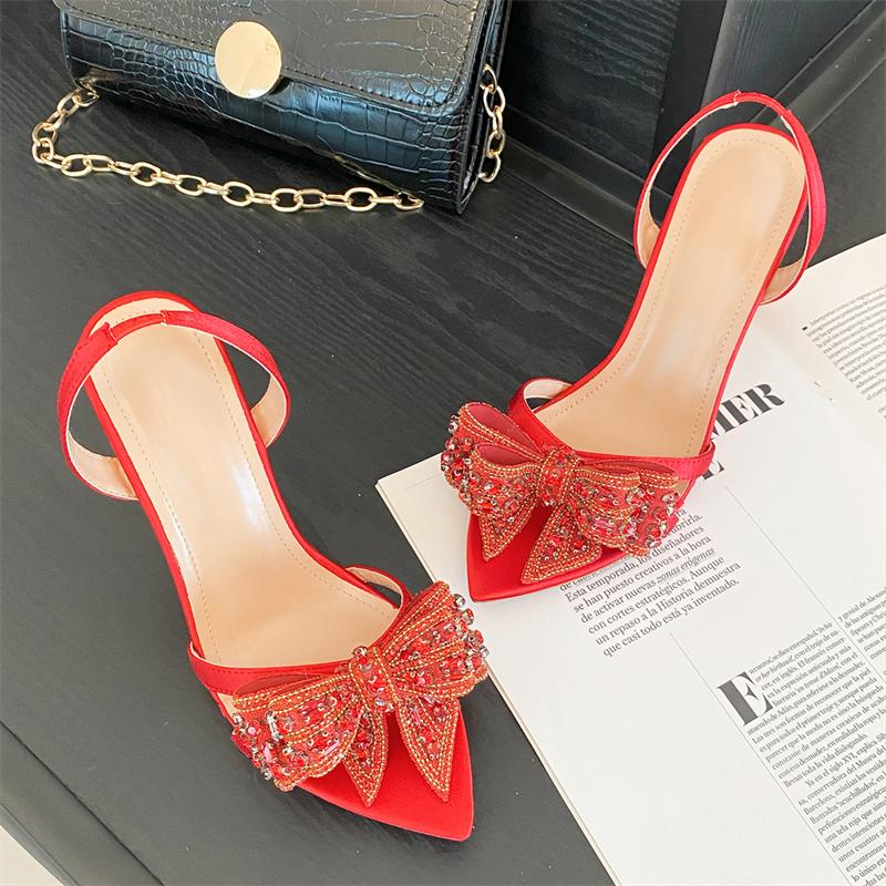 Eilyken Neues Design Kristallblume Spitzschuh Slingbacks Damenpumps Elegant Dünne Hohe Absätze Bankett Hochzeitsschuhe