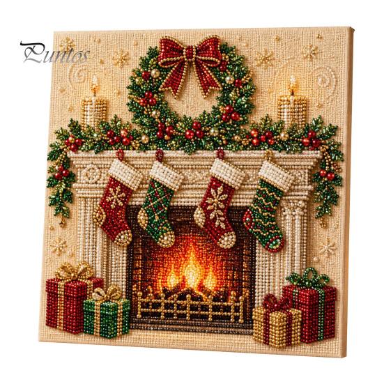 Artistic Faux Pearl Bead Mosaic Christmas Art Kit, 20x20cm Xmas Painting DIY Decorative Gemstone Wall Sparkling 3D Diamond Craft Kit for Adults,