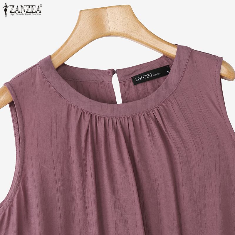 ZANZEA Women Summer Solid Color Loose Casual Sleeveless Tank Tops
