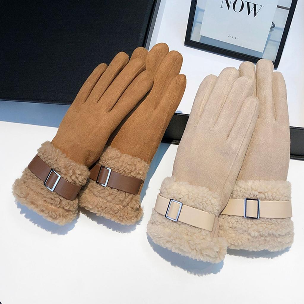 Gloves Women's Winter Velvet Thickened Warm Outdoor Riding Driving Skiing Cold-proof Touch-screen Lamb Wool Gloves