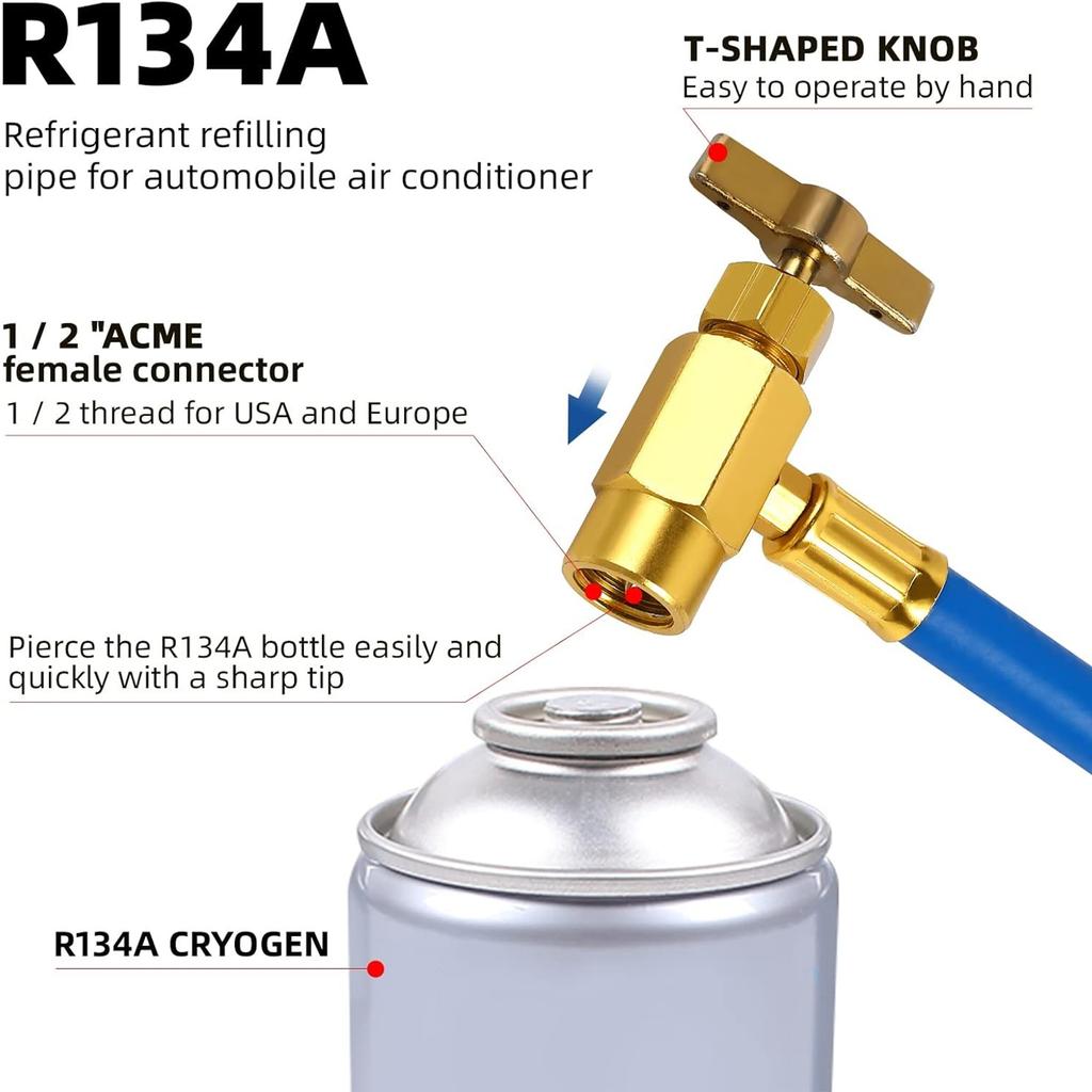 R134A Air Conditioner Gas Cooler with Measuring Gauge Car Refrigerant Charging Pipe AC Recharge Hose for Car Automobile