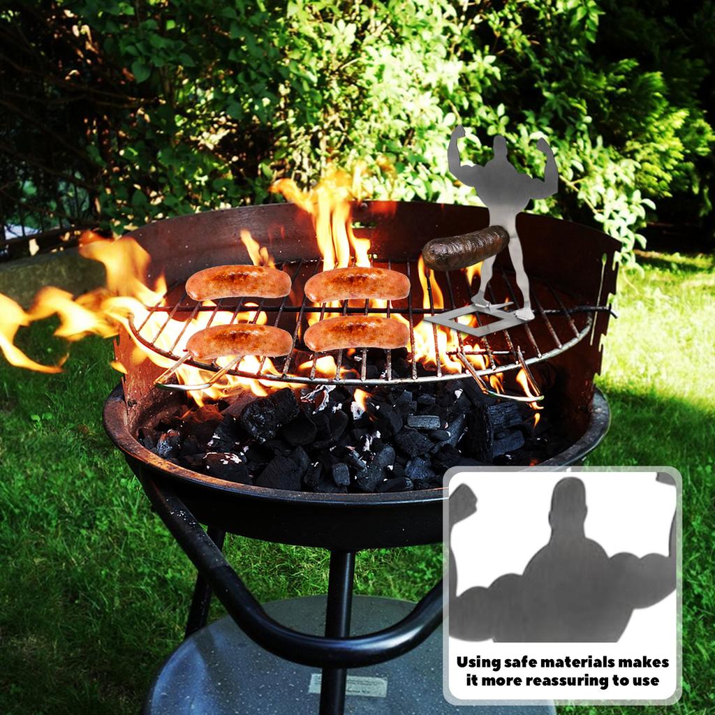 Stainless Steel Hot Dog Holder Stand Muscle Man Design BBQ Grill Tool for Camping Outdoor Cooking Accessories