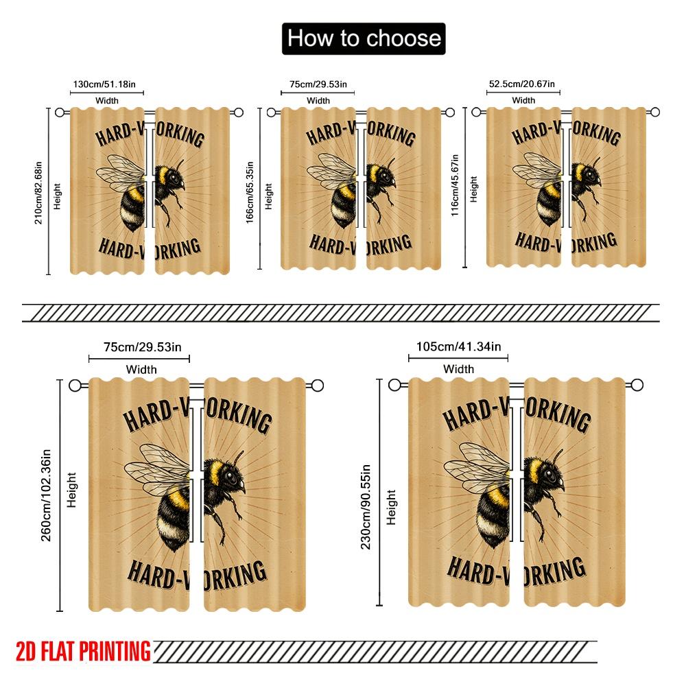 2pcs 2D flat printing Drapes Hard-working Bee Polyester Without Electricity Festive Holiday Use for Outdoor Holiday Decorations