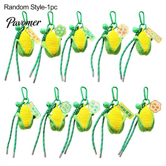 Good Luck Keychain Crocheted Corn for Backpacks, Handmade Keyring with Bell Portable Charm & Blessing Tag, Simulated Vegetable Bag Pendant
