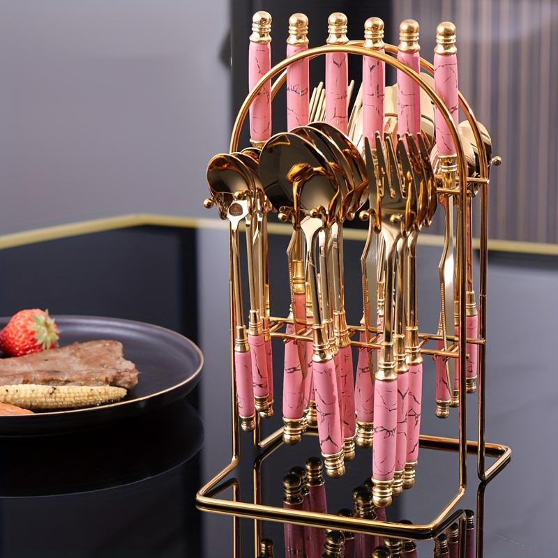 24-teiliges Edelstahl-Langes Keramik-Tafelgeschirr-Set Steakmesser Gabel Löffel Dessertlöffel Westliches Restaurant Hotel Tafelgeschirr-Set