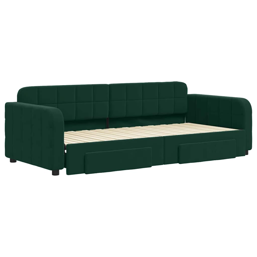 Extendable Daybed with Drawers Dark Green 90x200 Cm Velvet
