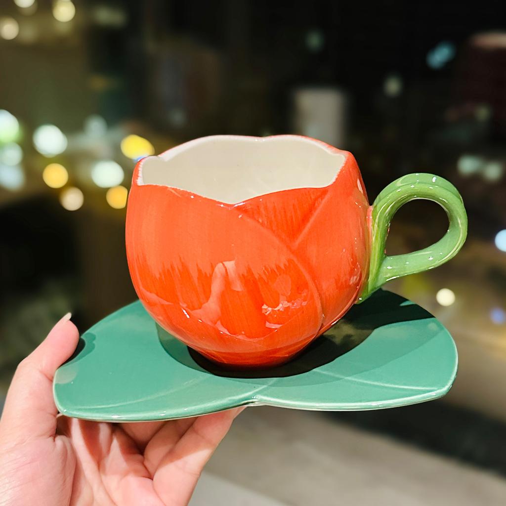 Wind High Value Ceramic Tulip Flower Pot Afternoon Tea Tea Set Cup Saucer Set Internet Celebrity Water Set