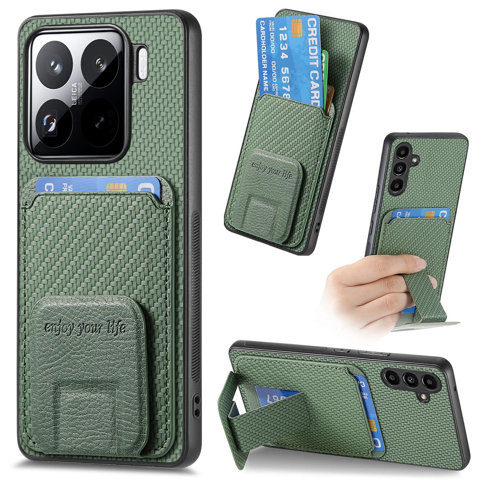 

Для Xiaomi 15 Чохол Тримач для карток Текстура вуглецевого волокна Шкіряне покриття ТПУ Чохол для телефону Green