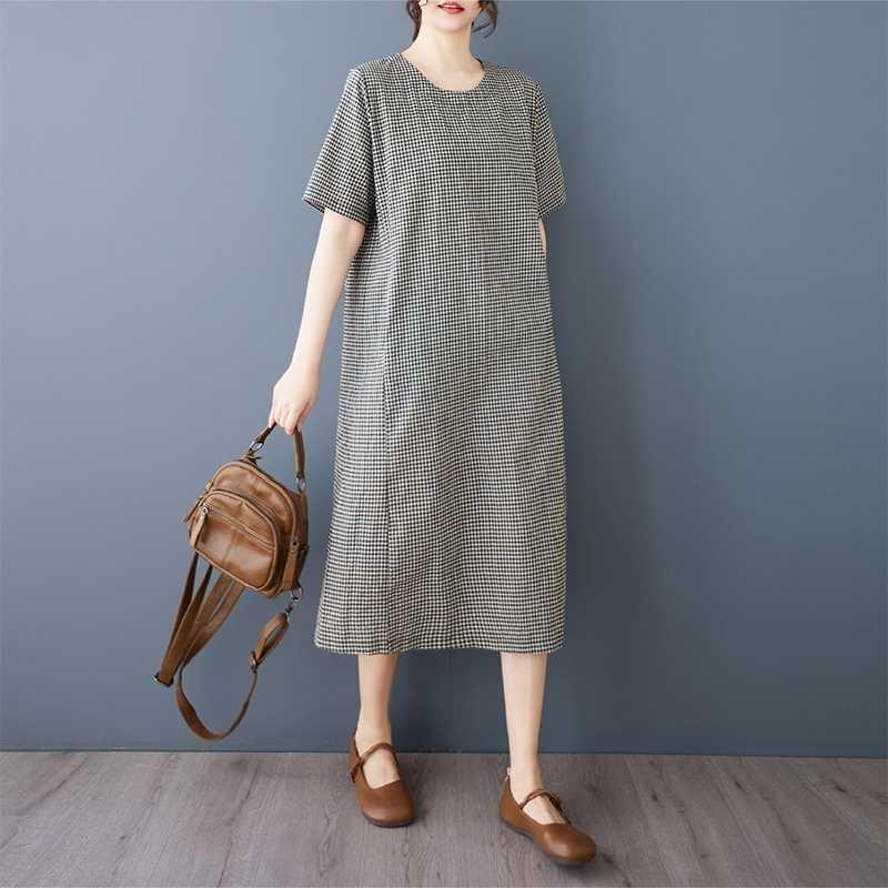 Breathable Mid Length Round Neck Short Sleeved Dress for Women