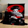 1pc Geisha Sakura Outdoor Flannel Blanket Soft Warm All-Season Throw for Sofa Bed Car Camping Office, Cozy Gift Idea1182S