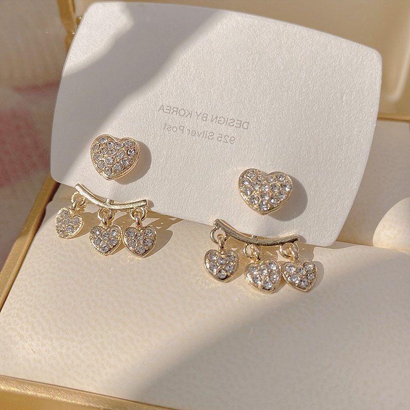 S Silver Needle Full Diamond Love Earrings Women's Year New Trendy High-end Light Luxury Niche Design Stud Earrings Women