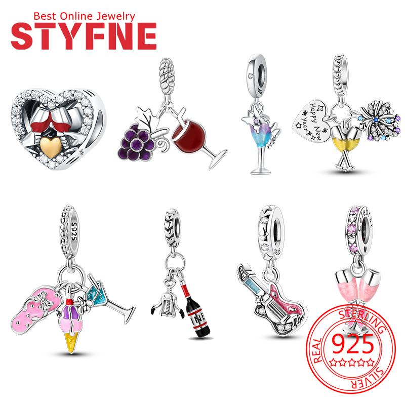 Original Charms Copper Wine Drink Ice Cream Guitar Beads Pendant Fit Bracelet Women Exquisite Jewelry Birthday Gift Making