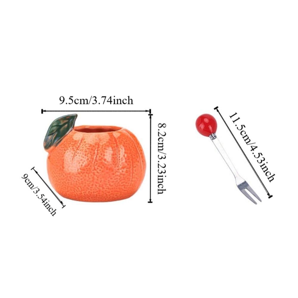 Orange Ceramic Fruit Forks Set Ins Style Solid Color Dessert Forks with Storage Jar Household Decorative