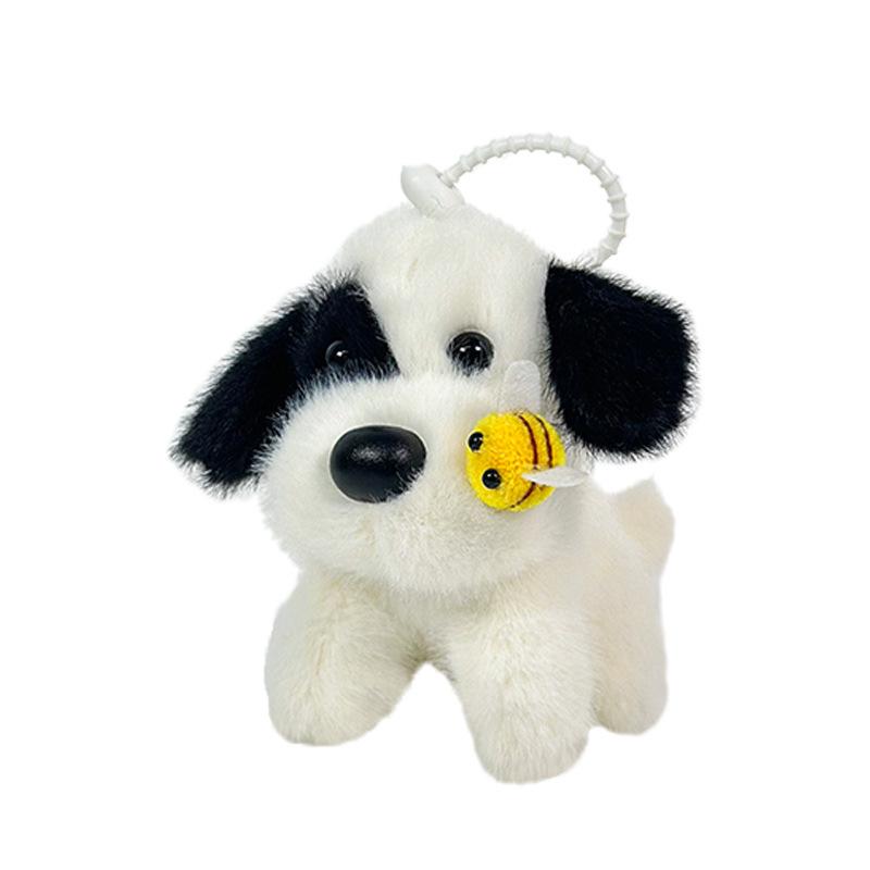 Cute Black and White Dog Plush Pendant School Bag Hanging Ornament Couple Keychain 4-inch Puppy Doll Machine Doll