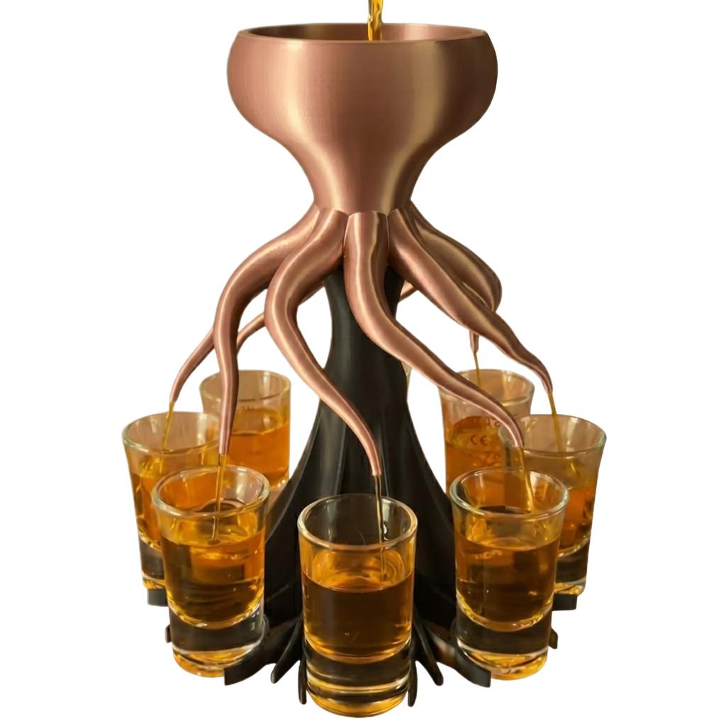 Octopus-Shaped Beverage Dispenser with Multiple Cup Holders Plastic Stand for Party Drinks Serving and Organization