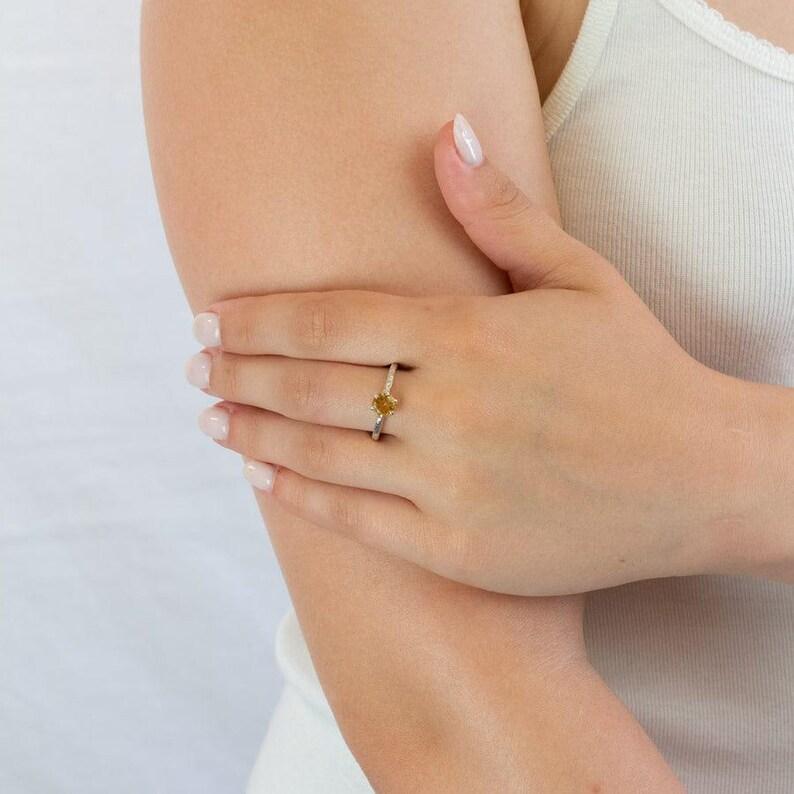 Round Citrine Ring Sterling Silver 925 Birthstone Jewelry Crystal Gemstone for Women