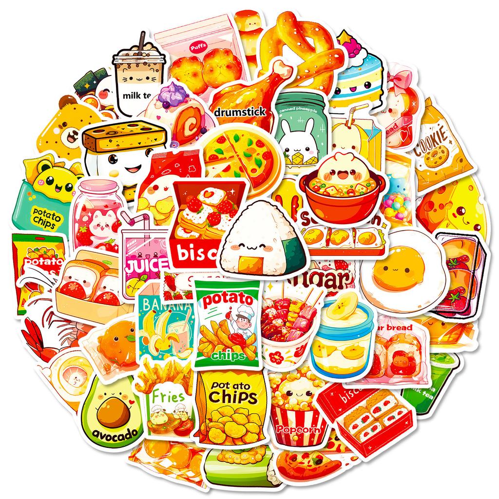 50 Snack Combination Cute Cartoon Stickers Kanto Boiled Pudding Rice Ball Graffiti Stickers Decorative Handbook