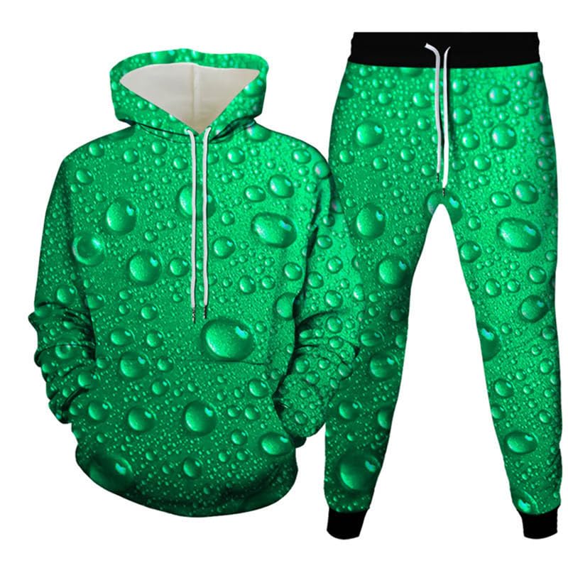 Funny Fresh Water Droplets on Purple Leaves Print Men's Hoodie Pants 2-Piece Outfits Men Hooded Sweatshirt Sets Tracksuit Suits