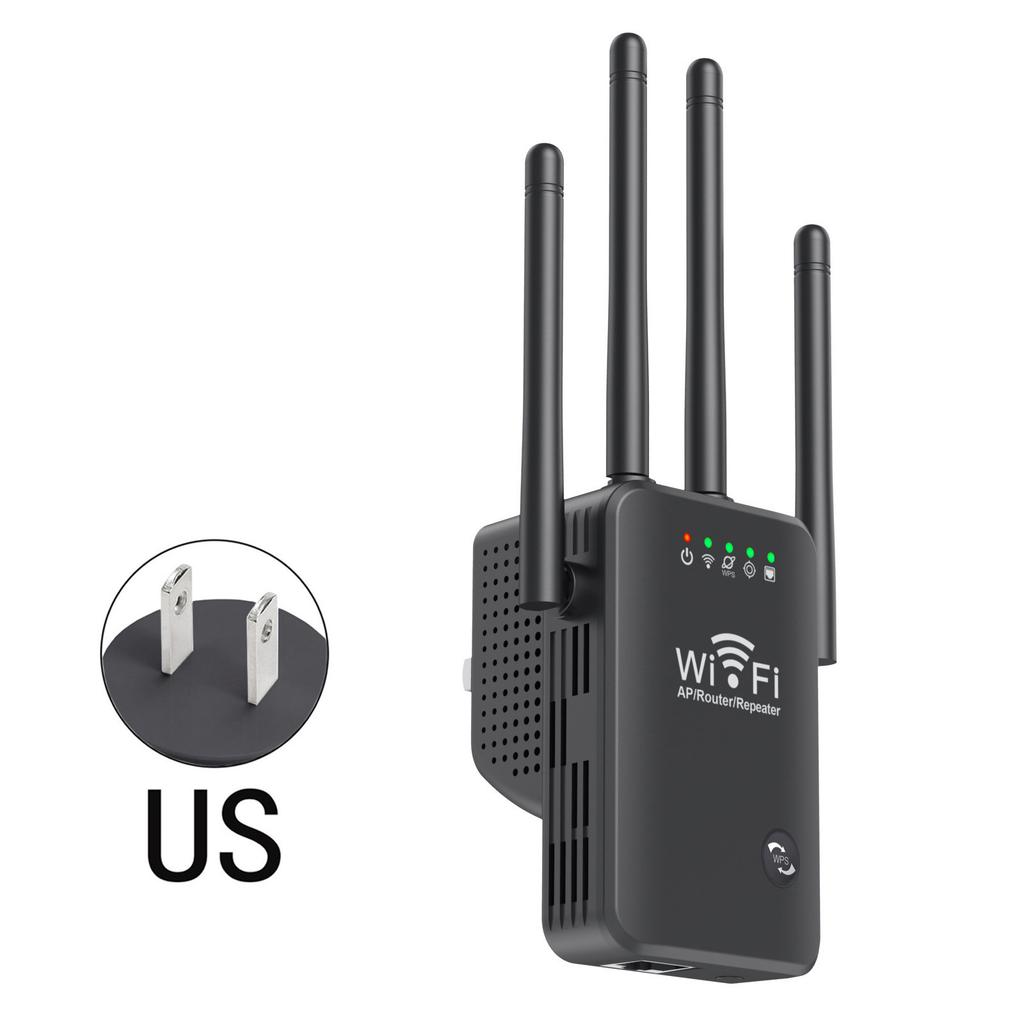 4 Antenna 300M WiFi Extender, Wireless Signal Booster Repeater for Home Router, US/EU/UK Plug