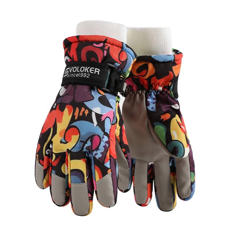 Kids Winter Ski Gloves Touchscreen Waterproof Warm Fleece Lined Cartoon Design Boys Girls Ages 7-12