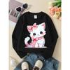 European Size Cute White Kitten with Pink Bow unisex' Crew Neck Fashion Sweatshirt,Autumn and Winter Western Style Top,Children's Long Sleeved T-shirt