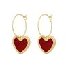 Sweet Burgundy Enamel Heart Earrings For Women Girl Gold Color Metal Love Heart Hanging Dangle Earrings Vintage Jewelry Brincos