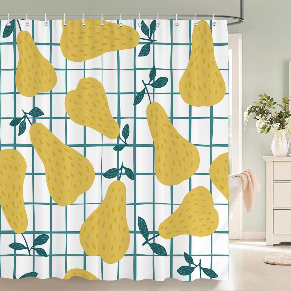 Modern Frischfrucht Zitrone Duschvorhang Wasserdichter Stoff Duschvorhang mit 12 Haken Badewannenvorhang für Badezimmer Heimdekoration