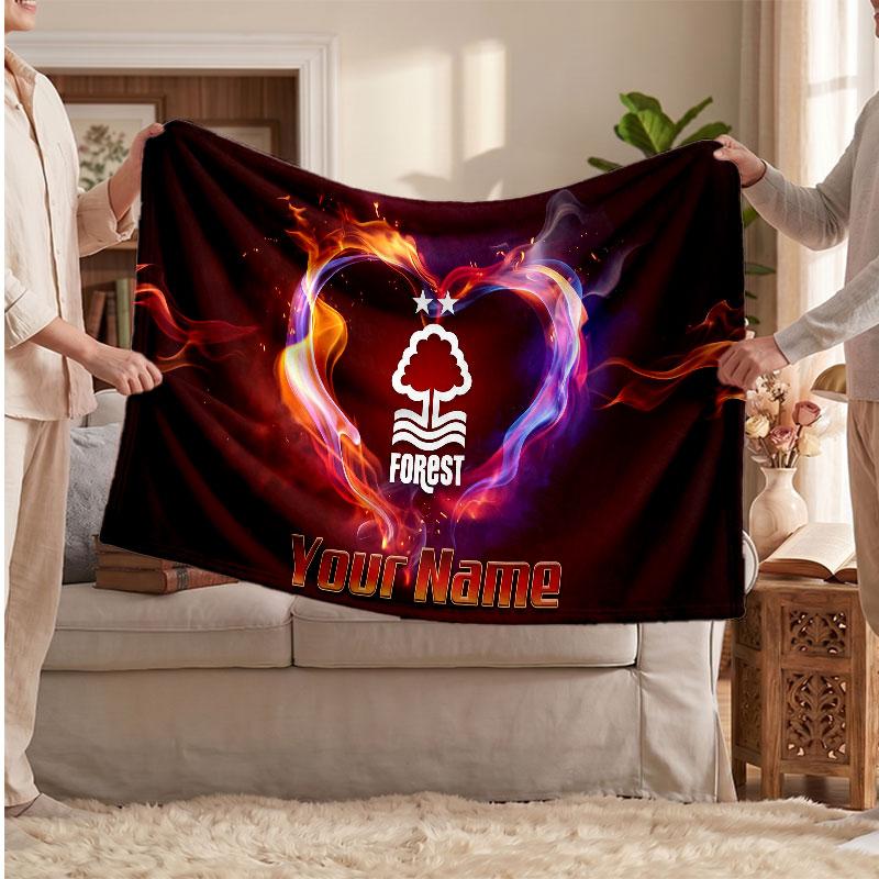 Coperta Personalizzata in Pile Nottingham Forest con Logo Calcio, Testo Nome Personalizzato Morbida Calda Coperta da Divano per la Casa
