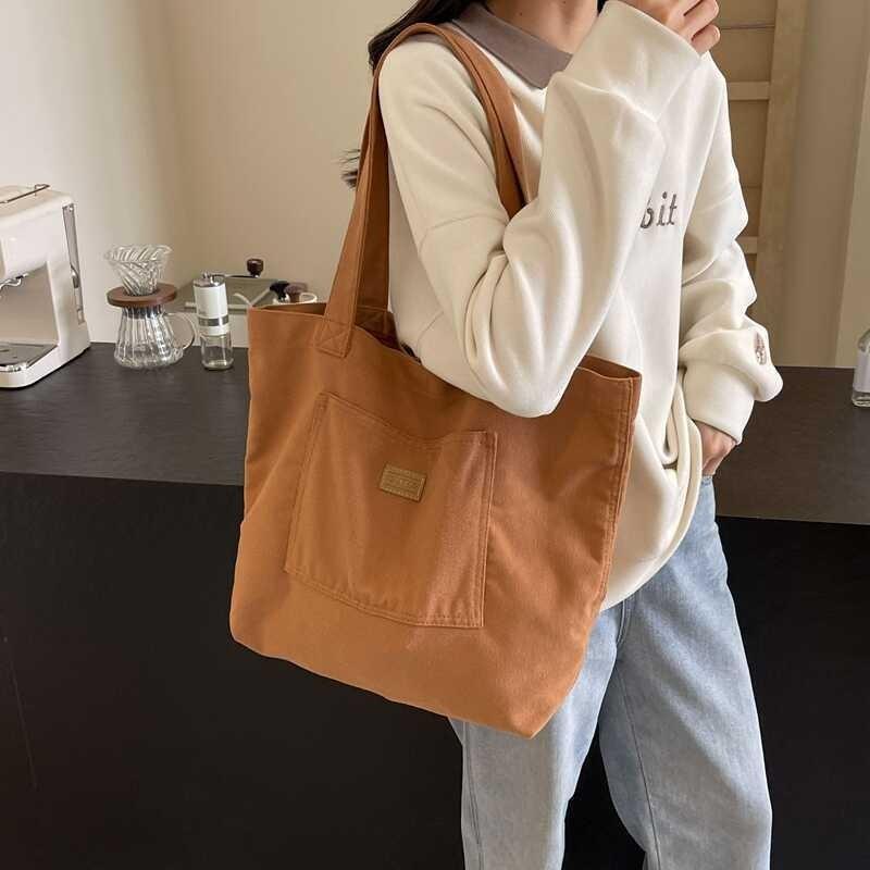 Stylish Unisex Retro Canvas Tote Bag Large Capacity Chic Shoulder Bag For School Or Commute