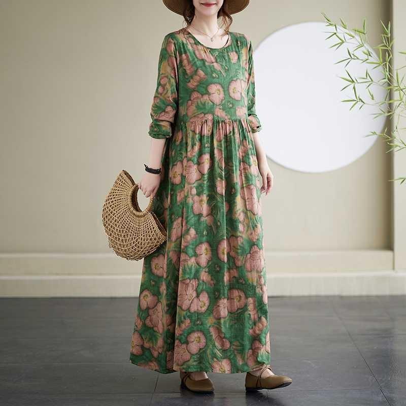 Travel Round Neck Vintage Long Skirt Flesh Covering Dresses