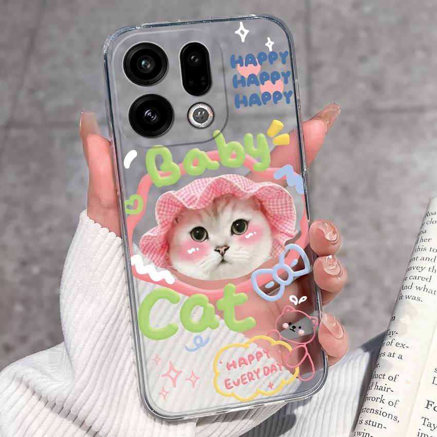 Suitable For Oppo Find X9 X7 X5 Pro X3 X2 Reno11 12 Pro Phone Cover Cute Panda Rabbit Pattern Transparent TPU Dustproof Protective Case For Oppo Shell