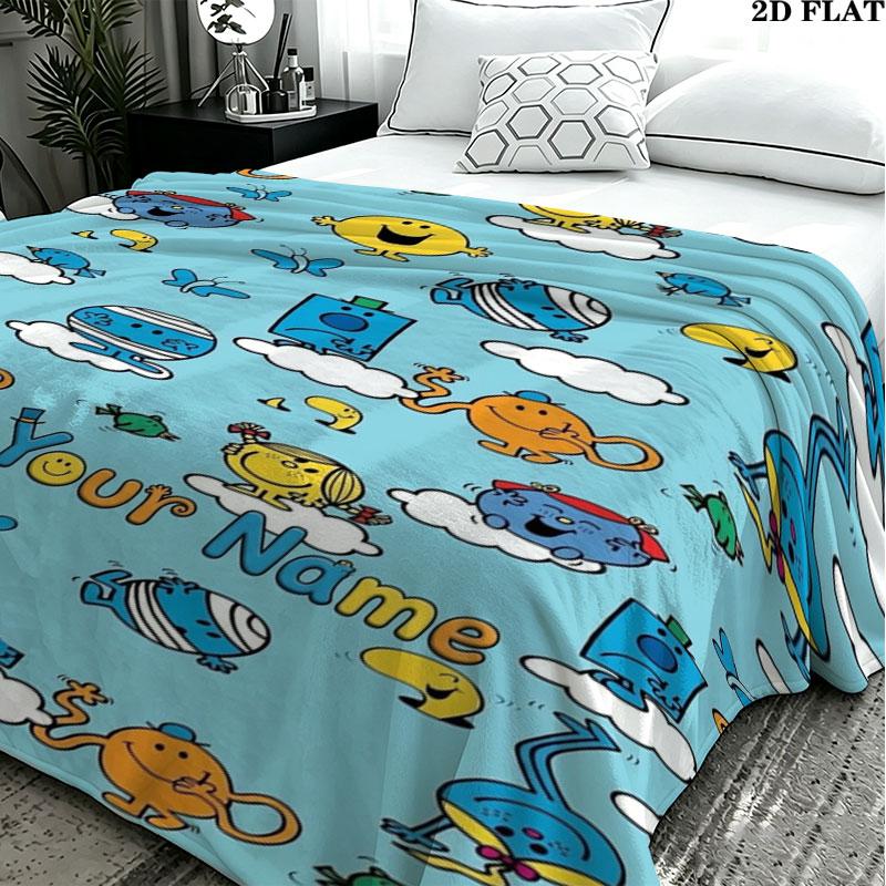 1PC Mr. Men Little Miss Custom Name Patterned Flannel Blanket Suitable For All Seasons for Home Decor Warmth and Comfort Gifts Holiday Present